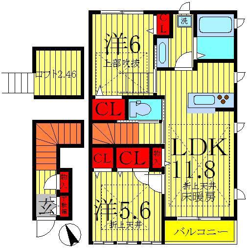 ル シェール 壱番館(2LDK/2階)の間取り写真