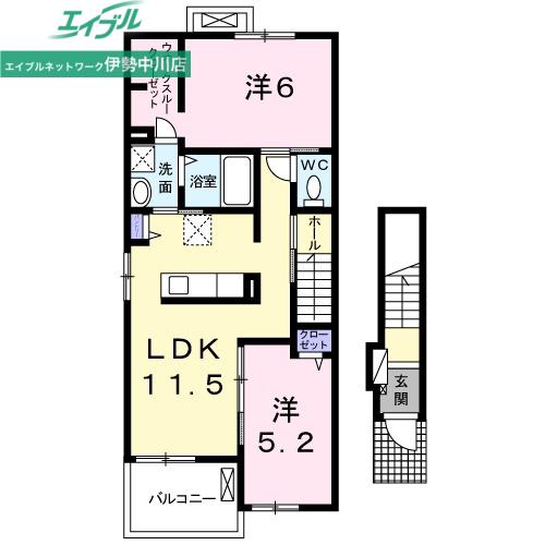 アドヴァン C(2LDK/2階)の間取り写真
