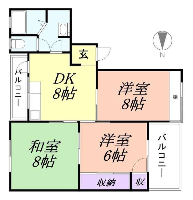 ハイツ有本(3DK/1階)の間取り写真