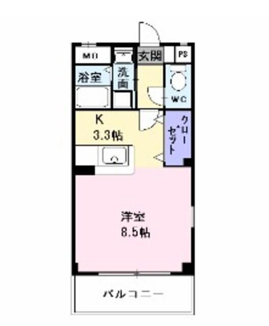 シューネス(ワンルーム/2階)の間取り写真