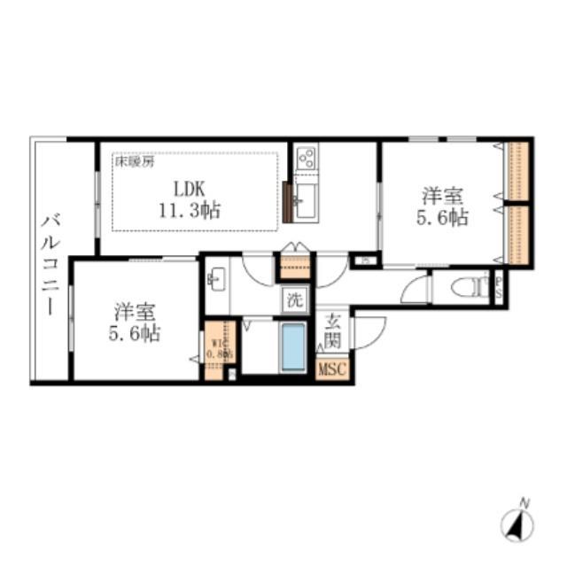 TRISQUARE北糀谷(2LDK/1階)の間取り写真