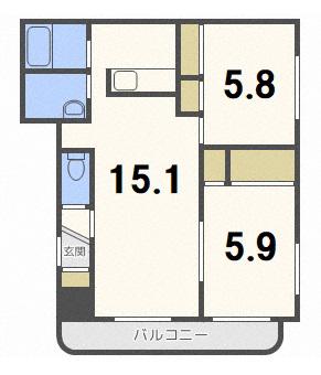 プレミール白石中央(2LDK/2階)の間取り写真