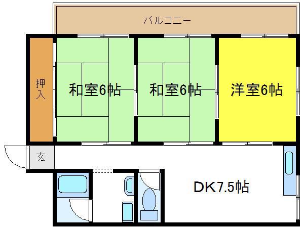 平野サニーハイツ(3DK/3階)の間取り写真