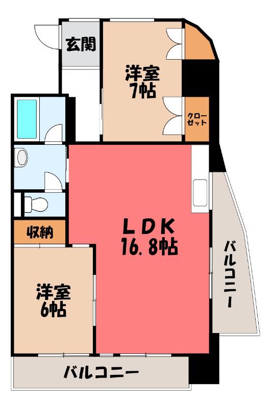 あさひレジデンス大友(2LDK/4階)の間取り写真