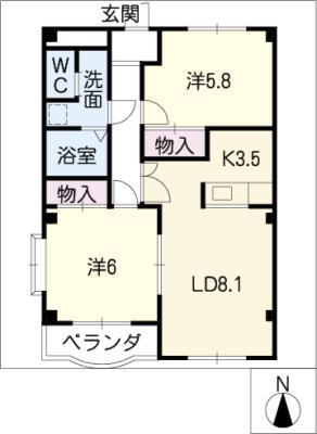 セピアコート(2LDK/2階)の間取り写真