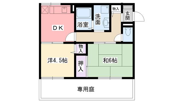 クレールコート(2DK/1階)の間取り写真