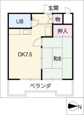 サン宮脇(1DK/4階)の間取り写真