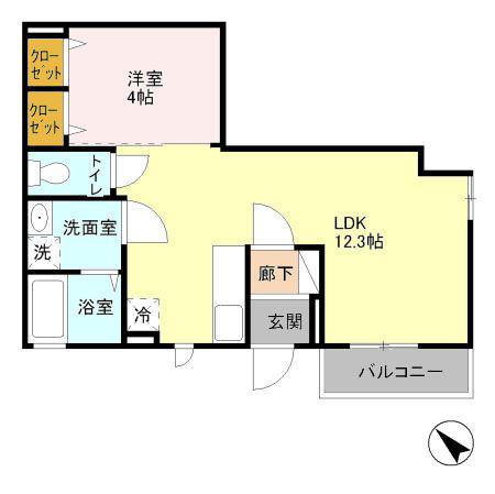 ロイヤルコート(1LDK/1階)の間取り写真