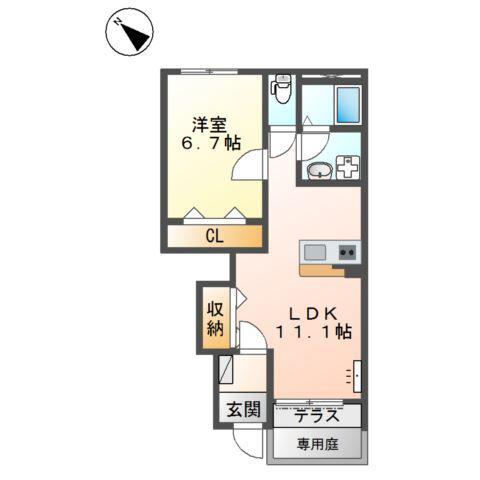 ルミナス ヴィレッジII(1LDK/1階)の間取り写真