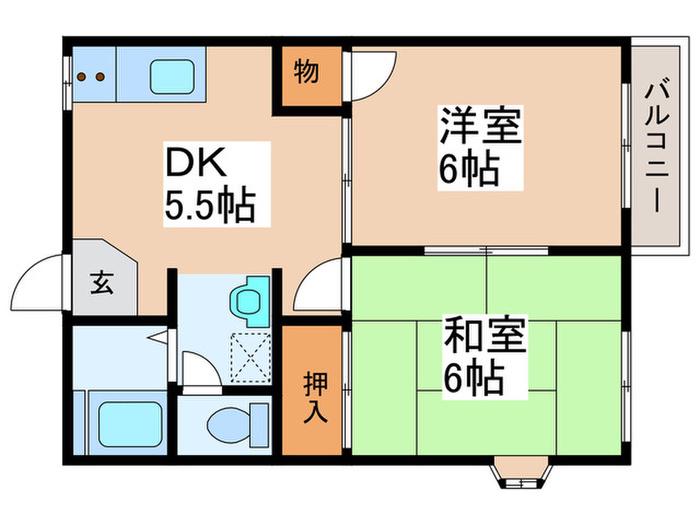 コーポサンケイ(2DK/2階)の間取り写真
