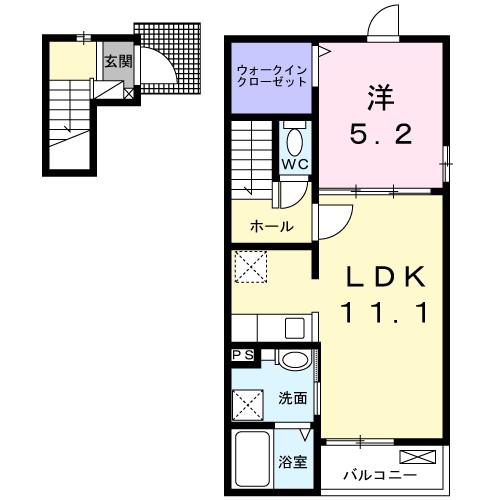 カレントK・J(1LDK/2階)の間取り写真