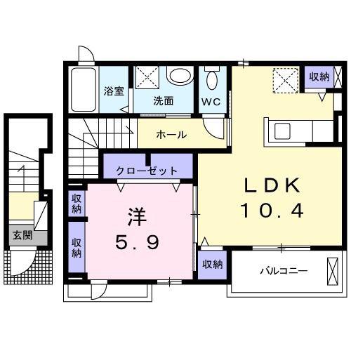 プラム鎌倉(1LDK/2階)の間取り写真