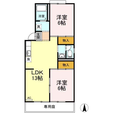 コーポプレジール B棟(2LDK/1階)の間取り写真