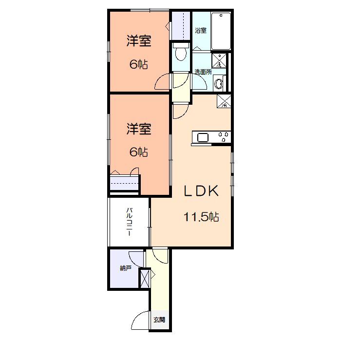FLAT RIVER (2LDK/3階)の間取り写真