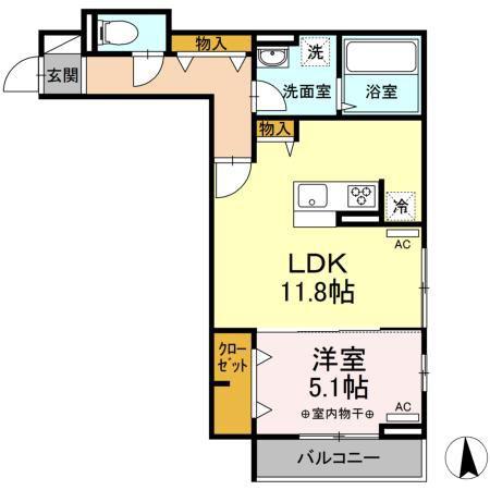 D-ROOMフィオレンテ富沢西(1LDK/3階)の間取り写真