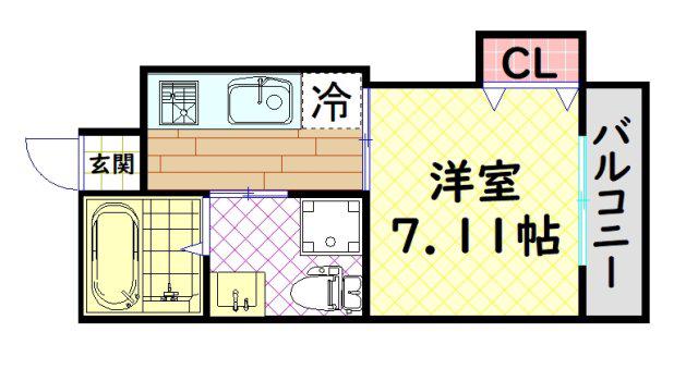 シュクル堺(1K/3階)の間取り写真