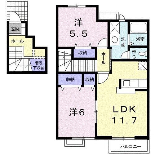 プラティークC(2LDK/2階)の間取り写真