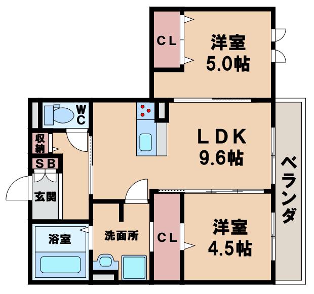 ランビエンス雅(2LDK/2階)の間取り写真