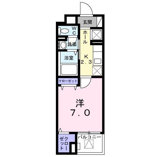 ゆずりは(1K/2階)の間取り写真