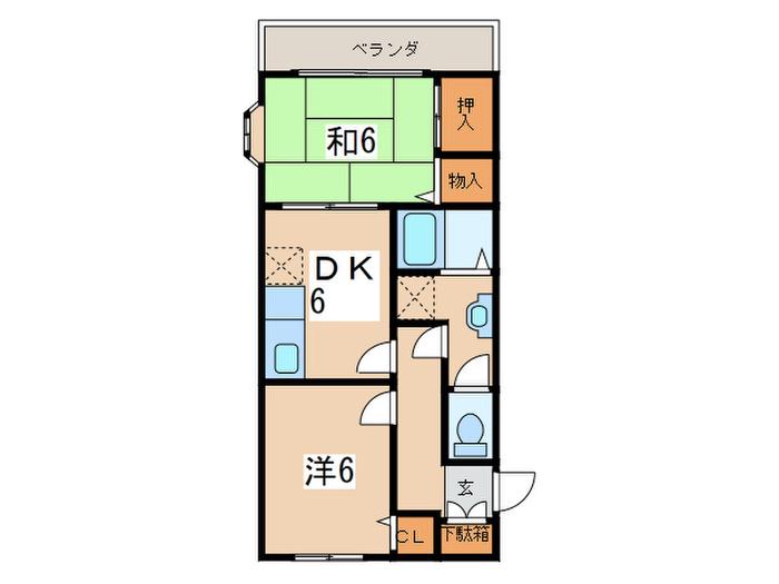 ガーデンハウス3(2DK/2階)の間取り写真