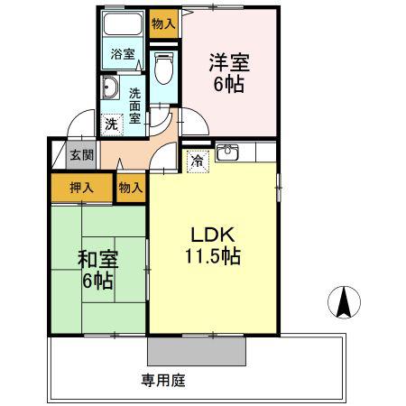ヴェルドミールIB棟(2LDK/1階)の間取り写真