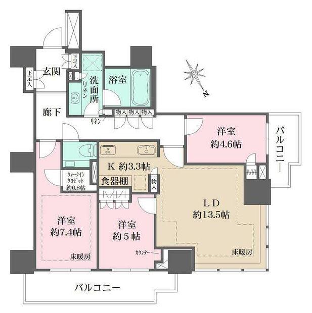 ザ・パークハウス三田ガーデン タワー棟(3LDK/6階)の間取り写真