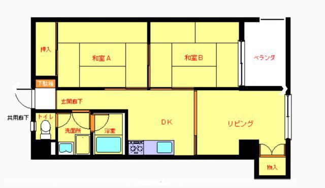 石黒本館ビル(2LDK/4階)の間取り写真