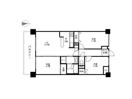 グランドハイツ北長野(3LDK/9階)の間取り写真