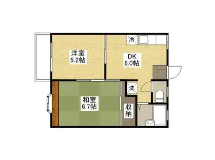 エルハイムB棟(2DK/1階)の間取り写真