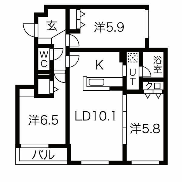 メニーズコート北園プレミア(3LDK/3階)の間取り写真