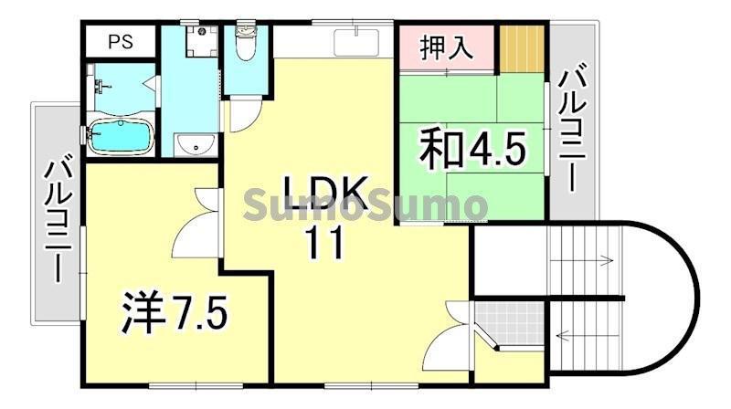 キュービック武庫之荘(2LDK/3階)の間取り写真