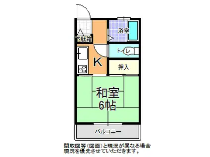 白樺荘 B棟(1K/2階)の間取り写真