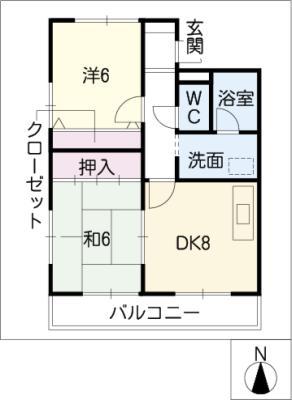 グレイスアサヒ(2DK/2階)の間取り写真