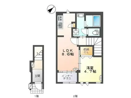 メゾン和(1LDK/2階)の間取り写真