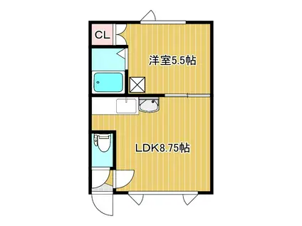 オニオンハイツ西富(1LDK/1階)の間取り写真