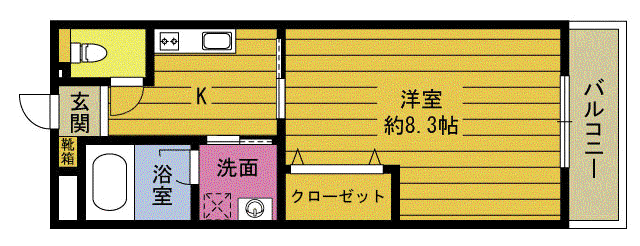 第8シャンテ西川(1K/2階)の間取り写真