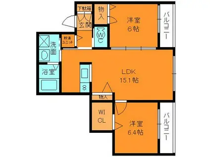 ラウレア(2LDK/2階)の間取り写真