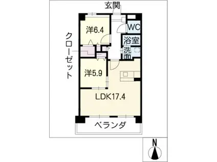 サウス FORTUNA(2LDK/2階)の間取り写真