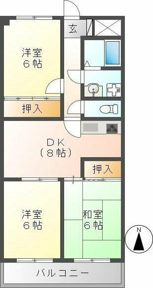 クレール神明(3DK/5階)の間取り写真