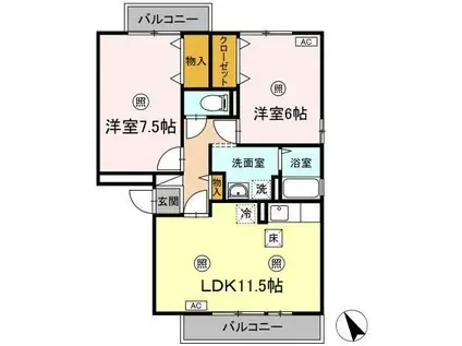 マンマミーヤA棟(2LDK/1階)の間取り写真