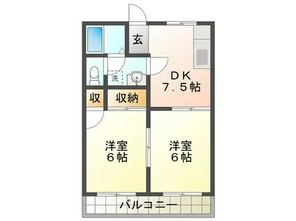 明石ハイツB(2DK/2階)の間取り写真