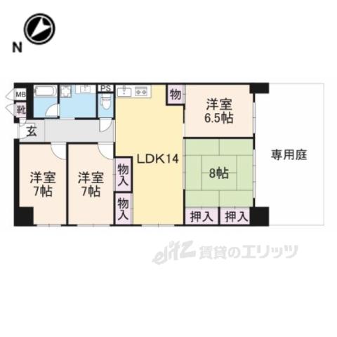 桂川ハイツ4号館(4LDK/1階)の間取り写真