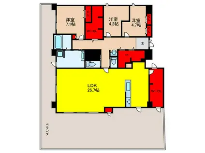 PREMIUM COURT千里丘(3LDK/10階)の間取り写真