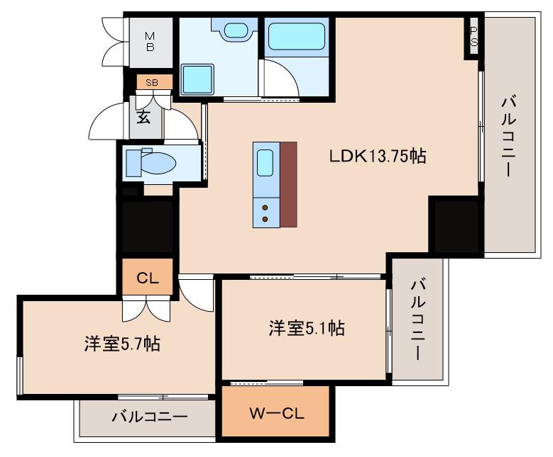 ノルデンタワー江坂プレミアム(2LDK/20階)の間取り写真