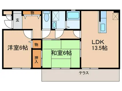 ディスターN(2LDK/1階)の間取り写真