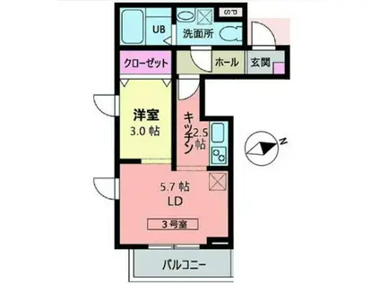 メリディアン吉岡弐番館(1LDK/2階)の間取り写真