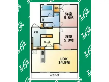 シャトー清城(2LDK/3階)の間取り写真