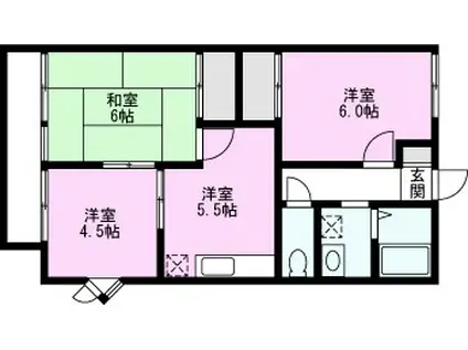 グランハイムA棟(3DK/2階)の間取り写真