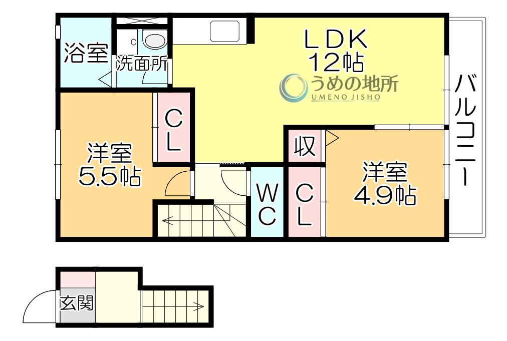 ハピネスさくら(2LDK/2階)の間取り写真