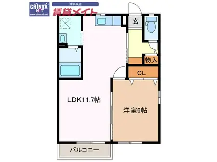 アルタ本城G棟(1LDK/2階)の間取り写真